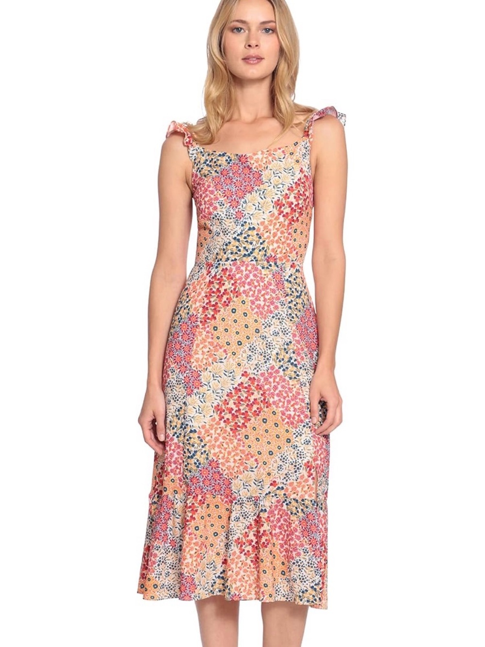 Donna Morgan Pink & Peach Floral Patchwork Midi Dress size 6
